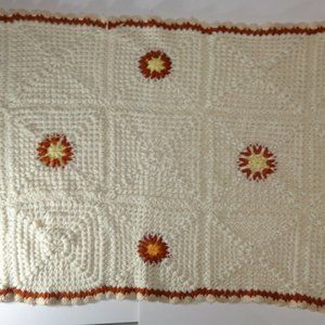 Afghan Hand-Crocheted Yellow/Brown/White Vintage